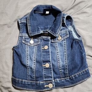 Girls' Dark Blue Denim Vest - Sleeveless Button-Front Jacket